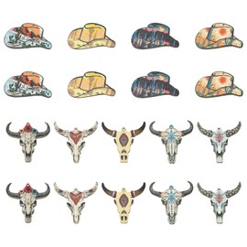 Ipotkitt 18 Pcs 9 Styles Cowboy Themed Wood Charms Wooden Cattle Head Cap Charms Western Animal Charms for DIY Keychain Jewellery Making Party Decor