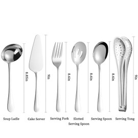 6 PCS Stainless Steel Serving Utensils Set-Serving Spoons,Slotted Spoons, Serving Forks, Serving Tongs,Soup Ladle, Pie Server for Buffet Catering Banquet Party