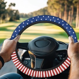 Darisoco American Flag 14 Inch Golf Cart Steering Wheel Covers Microfiber Anti-Slip Steering Wheel Cover Keep Cool in The Heat