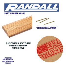 3 1/2" Wide x 5/8" Thick Oak Threshold - Pre-Finished in Natural Color Stain and Polyurethane Topcoat - Predrilled "No Show" Holes for Easy Installation (3 FT Long)