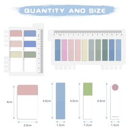 Vicloon Index Tabs with Ruler, 660Pcs File Tabs Flags Sticky Flags with Ruler 4 Designs Colored Page Markers Labels for Reading Notes, Books, Classify Files Morandi