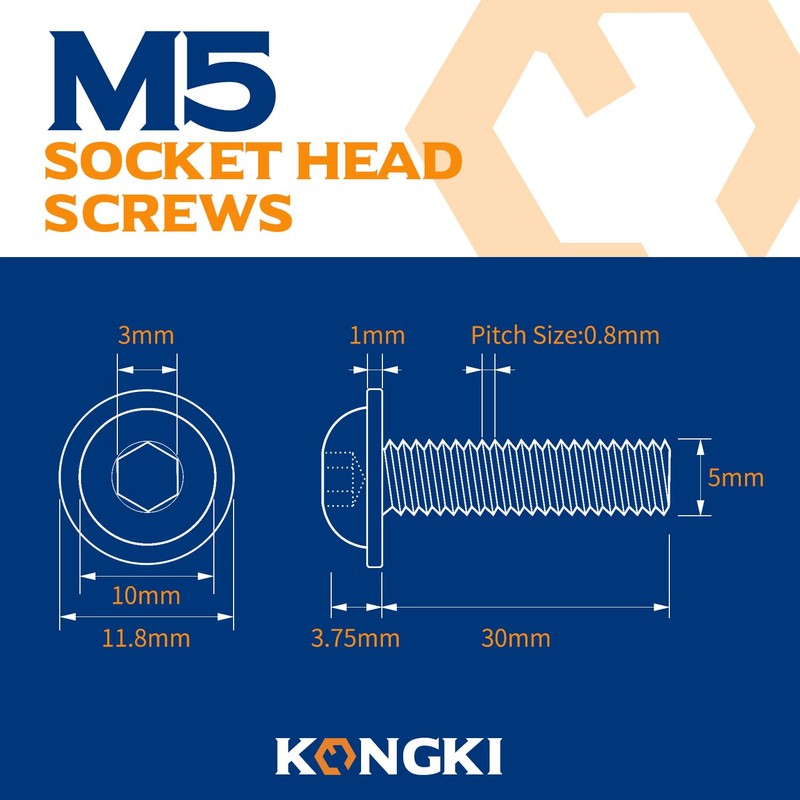 (Pack of 30) M5 x 30 mm Rounded Head Screws