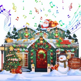 WUJUN Musical Christmas Card, 3D Christmas Pop Up Cards with Lights and Music of Merry Christmas, Double-Sides Pattern Design Holiday Greeting Card for Christmas house green