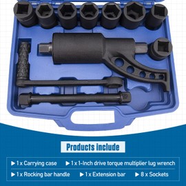Heavy Duty Torque Multiplier Wrench Set - 1:64 Torque Wrench Set 11PCS Labor Saving Torque Multiplier Wrench Lug Nut Remover Lug Nut Wrench Set 1'' Drive 4800 NM with 8PCS CR-V Sockets Set (24-38MM)
