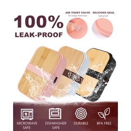 invvni Bento Box Lunch Box Containers for Adults - Natural Bamboo Lid, Cutlery & Chopsticks, Small, Microwave Safe, Dishwasher Safe, Bpa Free, Leakproof, Gifts for Women