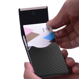 Business Card Holder with Ultra Slim Design,Business Card Case with Premium PU Leather, Suit Pocket Metal Card Holder for Women/Men,Professional Name Card Holder with Magnetic Shut (Black 1)