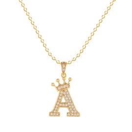 Tedit 14K Gold Plated Initial Necklace for Women - Sparkling Cubic Zircon Crown Letter Necklaces - Gold Alphabet A Pendant Necklace Jewelry Gifts