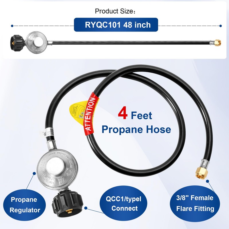 GasSaf 5 FT Propane Regulator with Hose, Grill Regulator Hose