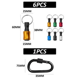 6-Piece Hex Screwdriver Holder with 1 Carabiner, Aluminum Alloy Screwdriver Holder, Portable Screw Adapter, Keychain Drill, Suitable for Hex Screws