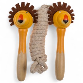 MIJOMA Holz-Springseil für Kinder – Seilspringen mit Tiermotiven – 235 cm Länge – Ergonomische Griffe – Pädagogisches Spielzeug für drinnen & draußen (Löwe)
