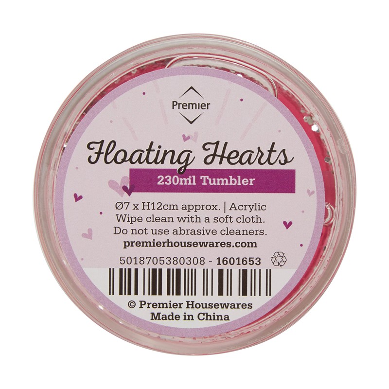 Premier Housewares Acrylic Tumbler with Floating Hearts, Clear/Red, 7 x
