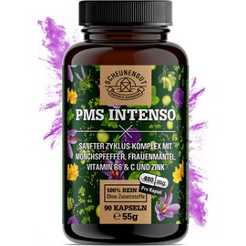 PMS Intenso® PMS Capsules – Important: Laboratory Tested Vital Complex with Monk Pepper, Goose Finny, Women's Coat, Saffron, Vitamin C, B6, Zinc I 90 PMS Capsules -DE- SCHEUNENGUT®