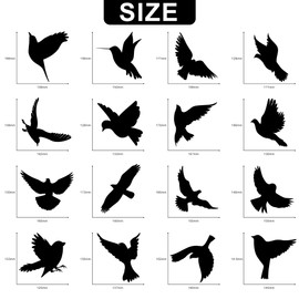 JUNART Anti-Collision Window Stickers, Bird Shape Window Decals, Prevent People and Bird Strikes on Glass, Pack of 16 (Black)