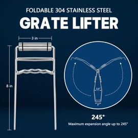 Mydracas BBQ Grill Grate Lifter for Cast Iron Cooking Grid Grate, Stainless Steel Grill Plate Lifter Cooking Gripper Grill Plate Lifter Grid for Big Size Green Egg,Gas Grill, Smoker Grill