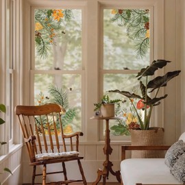 ChicSkin Stained Glass Clings - Decorative Pine Cones & Needles Window Film 11.42"x14.17"x4PCS