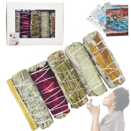 White Sage for Pure Burning - With Palo Santo, Roses, Cinnamon, Rosemary, Eucalyptus, Energy Cleansing Kit, Promotes Wellbeing, Meditation and Relaxation, Natural Incense, White Sage