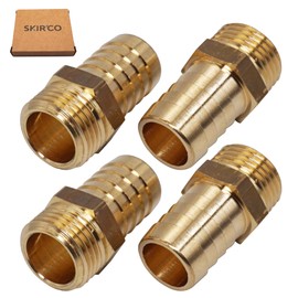 SKIR'CO (Pack of 4) Male Thread Barb Brass Fitting 1/2 Inch x 18 mm, Hose Barb Adapter, Hose Tail Connector, BSP Thread