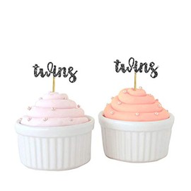 Darling Souvenir, Baby Shower Its Twin Cupcake Toppers, Gender Reveal Party Dessert Decorations - Pack Of 20