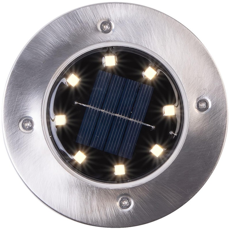 Lunartec 12er-Set Akku-Solar-Bodenleuchten, Edelstahlgehäuse, 8 LEDs, wamweiß