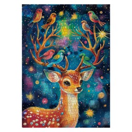 Colorful Deer Bird Puzzles for Adults 1000 Pieces, Cute Animal Fantasy Art Painting Stars Jigsaw Puzzles, Magic Difficult Challenging Puzzle