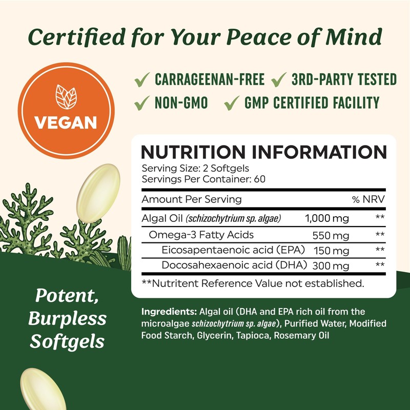 Vegan Omega 3 Algae Oil | Plant Based DHA EPA