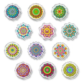 Nuvretk 12PCS Mandala Fridge Magnets – Acrylic Refrigerator Magnets with Boho Designs, Strong Decorative Magnets for Kitchen, Whiteboard, or Locker