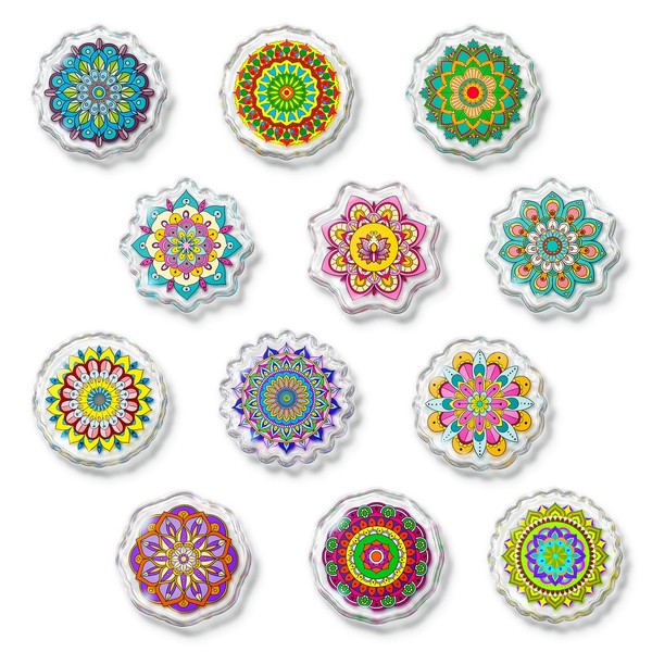 Nuvretk 12PCS Mandala Fridge Magnets – Acrylic Refrigerator Magnets with