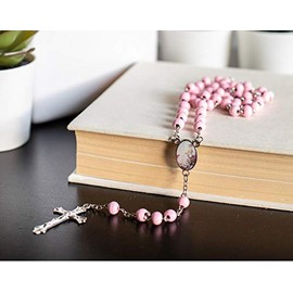 MTT Baptism Rose Petal Scented Pink Rosary Favor - 12 PCS Wood Rosaries with Individual Gift Box/Recuerdos de mi Bautizo