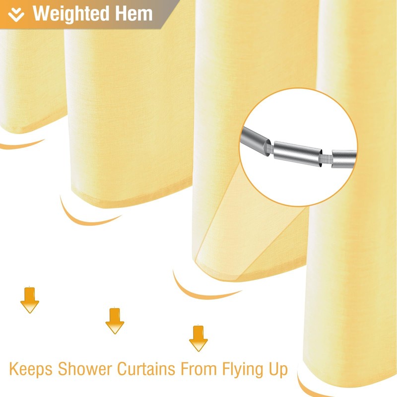 BTTN Yellow Fabric Shower Curtain - Linen Textured Weighted Cloth