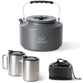 Bulin 2.2 L Kettle Camping with 2 Cups Kettle Outdoor Stainless Steel Cup with Lid and Foldable Handle for Outdoor Picnic Hiking
