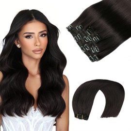 VINBAO Clip in Hair Extensions Human Hair Nature Black 18inch Clip in Extensions 6 pcs 120g Straight Hair Extensions Clip in for Women Real Human Hair (CLIP#1B-18Inch)