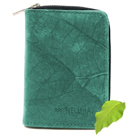 NELUHA Teak Leaf Wallet, Vegan Sustainable Leather Alternative - Wallet with Many Compartments Hinged with Zip, turquoise, Casual