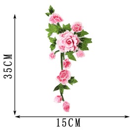 2 Pcs Peony Flowers Embroidery Patches Fabric Sew on Embroidered Appliques Costume Dress Clothing Stickers Accessories (Pink)