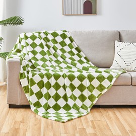 SOCHOW Checkered Flannel Throw Blanket, Soft Cozy Checkerboard Grid Pattern Fleece Blanket for Couch Bed Sofa, Sage Green 60 x 80 Inches
