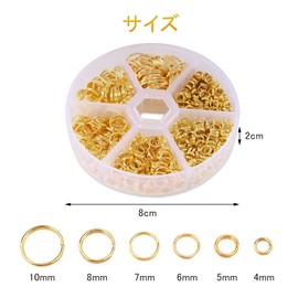 Samcos Double Round Can 0.2 - 0.4 inches (4 - 10 mm), 6 Types, Jump Ring, Hardware, Basic Parts, Key Holder, Parts, Split Key Ring, Iron, DIY Craft Supplies, Bracelet, Necklace (Gold)