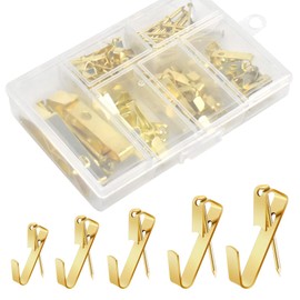 Skyzone 130-Piece Picture Hooks Picture Hangers with Nails, High Performance Picture Frame, Metal Picture Hooks, Professional Picture Hanging Set for Office Pictures, Clock Mirrors (Gold Colour)