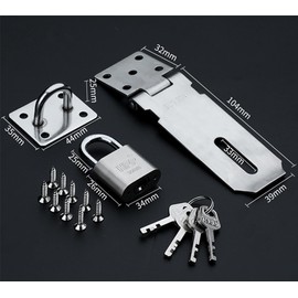304 Stainless Steel Bolt Lock Hasp with Padlock & Screws, Door Padlock Hasp for Doors, Garage Doors, Wooden Boxes, Windows, Cabinets