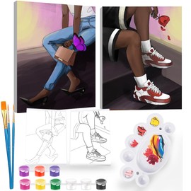 2Pcs Paint and Sip Kit for Adults,Pre Drawn Canvas to Paint for High Heel Couples for Party,Couples DIY Acrylic Painting Kits Date Night 8×10
