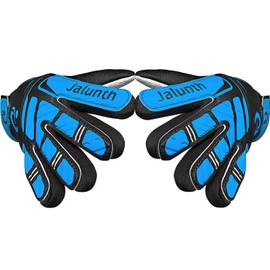 Jalunth Soccer Goalie Goalkeeper Gloves Kids Youth Goal Keeper Gloves Training Grip Field Player Glove Boys Girls Age 9-10 Years Old with Upgraded Anti-Skid Latex Palm Blue Black Size 7