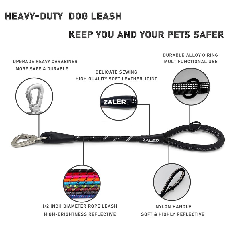 ZALER Short Dog Leash, 18 Inches Rope Traffic Leashes for