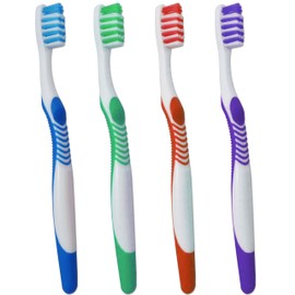 Toothbrushes x 4 ~ Family Bulk Pack 4 Colours for Adults ~ Medium Soft Bristles