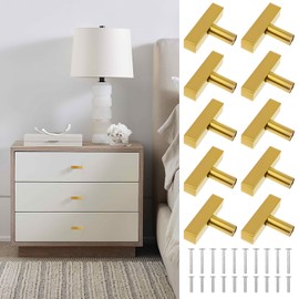 Gold Drawer Knobs 10 Pack Brushed Brass Knobs with 20 Screws Single Hole Knob 2 inch 50mm Total Length for Bathroom Kitchen Dresser Drawers Cupboard