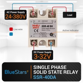 BlueStars Solid State Relay SSR-40DA DC to AC Input 3-32VDC Output 24-380VAC 40A Single Phase Semi-Conductor Relay Module - Pack of 2 - Control 3-32V DC Load 24-380V AC