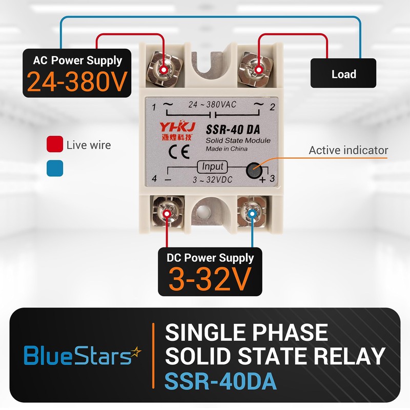 BlueStars Solid State Relay SSR-40DA DC to AC Input 3-32VDC