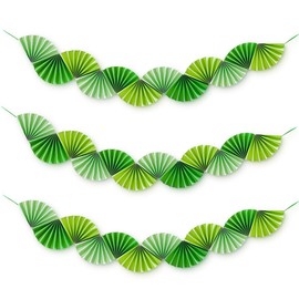 Colorful Paper Fans Garland Rainbow Paper Fan Garland Decor 1.6 Meter Long 15cm Width (Green-3 Pack)