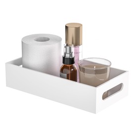 Hexsonhoma White Toilet Basket Tank Tray, Acrylic Bathroom Basket, Back of Toilet Organizer for Paper Storage, Anti-slip and Moisture-proof
