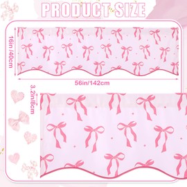 SmoothNovelty 2 Pcs Pink Bow Valance for Windows 16" l x 56" W Coquette Preppy Pink Scalloped Curtains for Kitchen Windows, Living Room, Bathroom