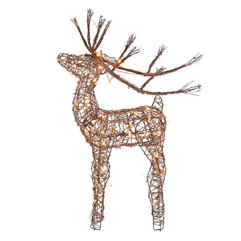 Alpine Corporation 35"H Outdoor Rattan Holiday Reindeer Lawn Decoration with