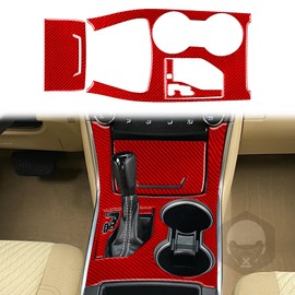 Premium Real Carbon Fiber Central Control Gear Shift Panal Cover kit Trim Compatible with Toyota Camry 2015 2016 2017 Interior Accessories Red Style B