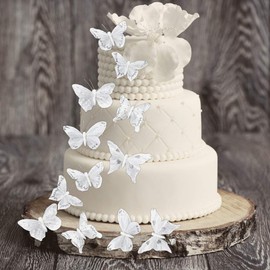 BANBERRY DESIGNS White Butterfly Garland with 12 Glittered 4" Butterflies Made with Real Feathers - Wedding Decorations - Party Décor - Home Crafting Accessories - Approximately 44" Long.